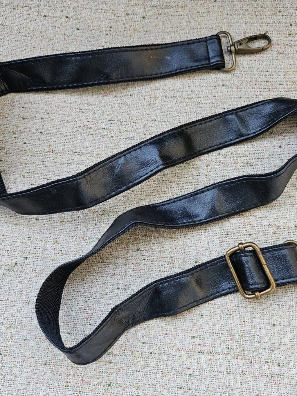 Unbranded Women Handbag Strap Black Faux Leather/Canvas Strap Only Unbranded